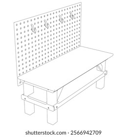 Workbench Line Art Vector Illustration on White Background. Functional and Detailed Design for Workshops, DIY, and Crafting