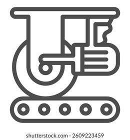 Workbench of wheel balancing line icon, tires fitting concept. Vector graphics. Car wheel factory defaults, car service sign on white background, outline style icon for mobile or web design