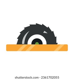 Workbench worktop with circular saw blade. Tool for carpentry work. Multicolored flat vector icon representing construction tools concept isolated on white background