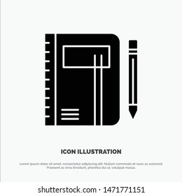 Workbook, Business, Note, Notepad, Pad, Pen, Sketch solid Glyph Icon vector