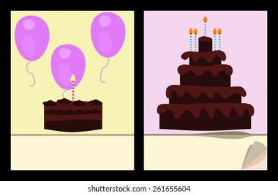 Workbook cover template with birthday cakes and air party balloons