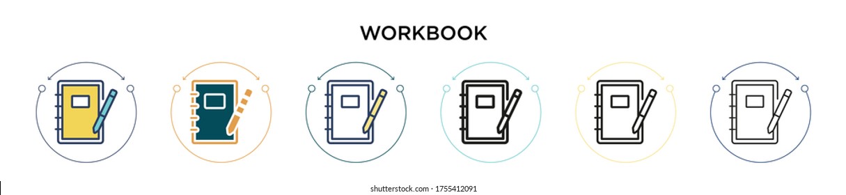 Workbook icon in filled, thin line, outline and stroke style. Vector illustration of two colored and black workbook vector icons designs can be used for mobile, ui, web