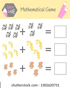 Workbook on mathematics for preschool education. Puzzles for children. Learn to count. Solve examples.
