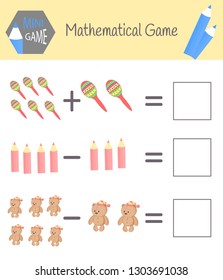 Workbook on mathematics for preschool education. Puzzles for children. Learn to count. Solve examples.