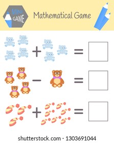 Workbook on mathematics for preschool education. Puzzles for children. Learn to count. Solve examples.