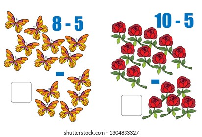 Workbook on mathematics for preschool education. Puzzles for children. Learn to count. Solve examples. Mathematics tasks for children. Preparation for school.