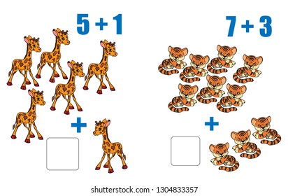 Workbook on mathematics for preschool education. Puzzles for children. Learn to count. Solve examples. Mathematics tasks for children. Preparation for school.