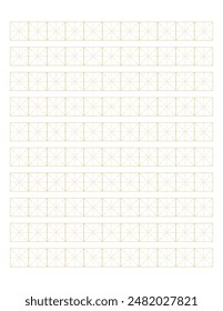 Workbook for writing hieroglyphs. Lined mesh paper for printing. Geometric pattern for school. Lined paper. Simulator for writing Chinese characters. Page of calligraphy exercises. Graph paper.