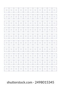 Workbook for writing hieroglyphs. Lined mesh paper for printing. Geometric pattern for school. Realistic lined paper. Simulator for writing. Page of calligraphy exercises. Graph paper.