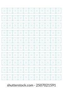 Workbook for writing hieroglyphs. Lined mesh paper for printing. Geometric pattern for school. Lined paper. Simulator for writing Chinese characters. Page of calligraphy exercises. Graph paper.