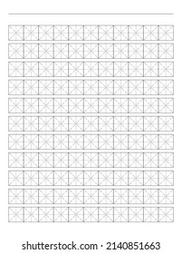 Workbook for writing hieroglyphs. Lined paper for printing. Geometric pattern for school. Realistic lined paper. Simulator for writing Chinese characters. Page of calligraphy exercises. Graph paper.