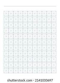 Workbook for writing hieroglyphs. Lined paper for printing. Geometric pattern for school. Realistic lined paper. Simulator for writing Chinese characters. Page of calligraphy exercises. Graph paper.