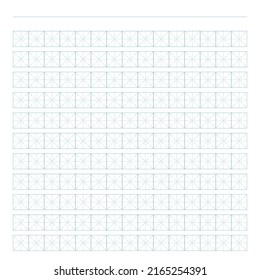 Workbook for writing hieroglyphs. Lined paper for printing. Geometric pattern for school. Realistic lined paper. Simulator for writing Chinese characters. Page of calligraphy exercises. Graph paper.
