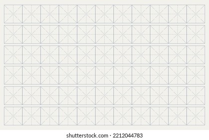 Workbook for writing hieroglyphs. Lined paper for printing. Geometric pattern for school. Realistic lined paper. Simulator for writing Chinese characters. Page of calligraphy exercises. Graph paper.