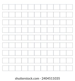 Workbook for writing hieroglyphs. Lined paper for printing. Geometric pattern for school. Realistic lined paper. Simulator for writing Chinese characters. Page of calligraphy exercises. Graph paper.