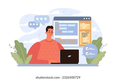 Arbeit. Chatacter arbeitet weg vom Büro. Digital nomad oder freelancer arbeiten remote und global. Flexibler Zeitplan, Outsource-Technologie und Arbeitstourismus. Flache Vektorgrafik