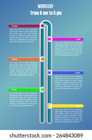 Workday. Business timeline infographic template. Vector illustration. Can be used for workflow layout, banner, diagram, number options, web design.