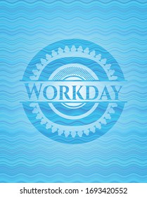 Workday light blue water wave badge. Vector Illustration. Detailed.