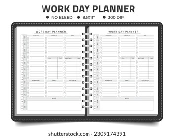 Planner diario de trabajo plantilla cuaderno de registro kdp interior