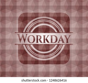 Workday red seamless emblem or badge with abstract geometric polygonal pattern background.
