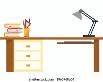 Workdek with book and lamp for studying.