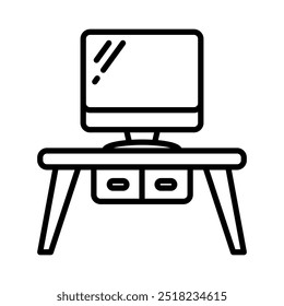 Workdesk icon. Computer and desk icon