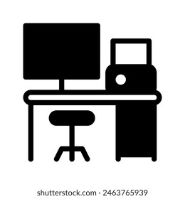 Workdesk solid icon. workspace symbols icons graphic design. Vector illustration.