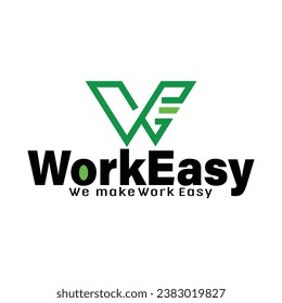 El logotipo de WorkEasy incluye un icono "WE" limpio, acompañado de un texto "WorkEasy" moderno, que representa la sencillez, la profesionalidad y la eficiencia, en consonancia con el compromiso de la marca de trabajar sin esfuerzo