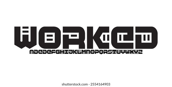 Worked, Modern minimal abstract alphabet fonts. Typography technology, electronic, movie, digital, music, future, logo creative font. vector illustration
