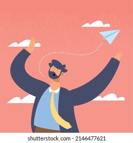 worker with airplane pape character