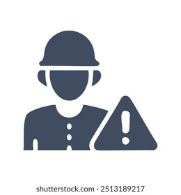 Icono de alerta de trabajador. Trabajador con símbolo de advertencia de seguridad. Esto significa precaución, riesgo y peligro potencial en el lugar de trabajo.