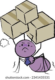A worker ant carrying a cardboard box