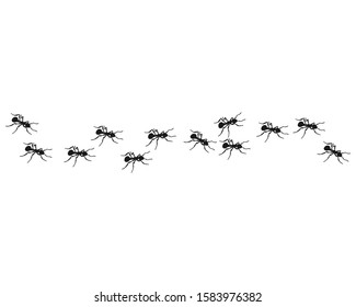 Worker ants marching in a line, Vector icon illustration