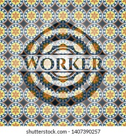 Worker arabic style badge. Arabesque decoration.