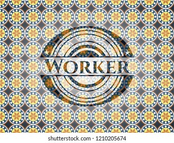 Worker arabic style emblem. Arabesque decoration.
