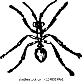 La hormiga negra de la ceniza del trabajador hueca sus viviendas subterráneas, dibujo vintage o ilustración de grabado.