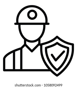 Worker avatar with security shield, employee insurance 