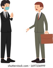 Worker avoid to do hand shake to prevent covid19
