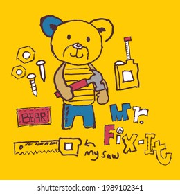 worker bear funny animal cartoon