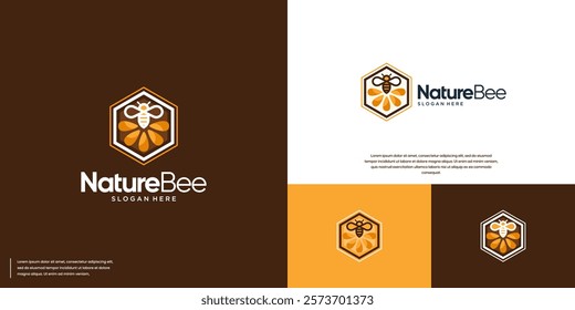 worker bee and sunflower logo, nature products, health, balance, design template illustration.