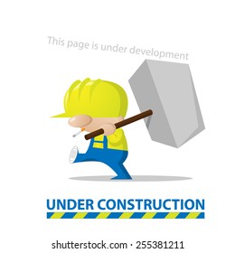 Worker with big hammer. Page out of order or under construction.