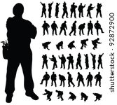 worker black silhouette in various poses art illustration