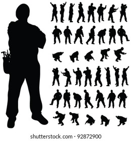 worker black silhouette in various poses art illustration