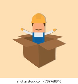 Worker in a box, vector illustration design. Construction characters collection.