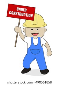 A Worker Bring Under Construction Sign Cartoon Illustration