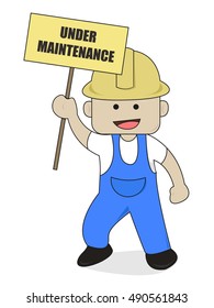 A Worker Bring Under Maintenance Sign Cartoon Illustration