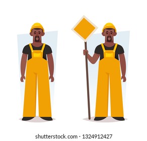 Worker: Builder. Cartoon Style. Vector Illustration