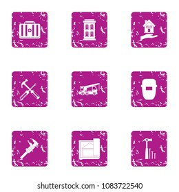 Worker builder icons set. Grunge set of 9 worker builder vector icons for web isolated on white background