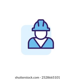 Worker. Builder, miner color icon with blue accents. Simple vector linear illustration. Flat pictogram with rounded corners.