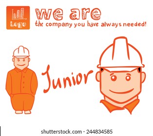 Worker or builder, technician vector character, orange